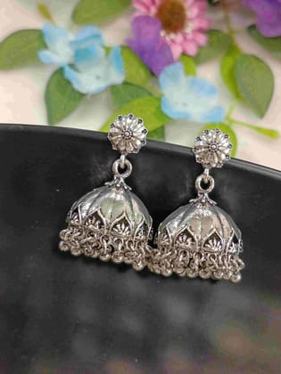 Antique Silver Plated Jhumka Earring-AER 4197