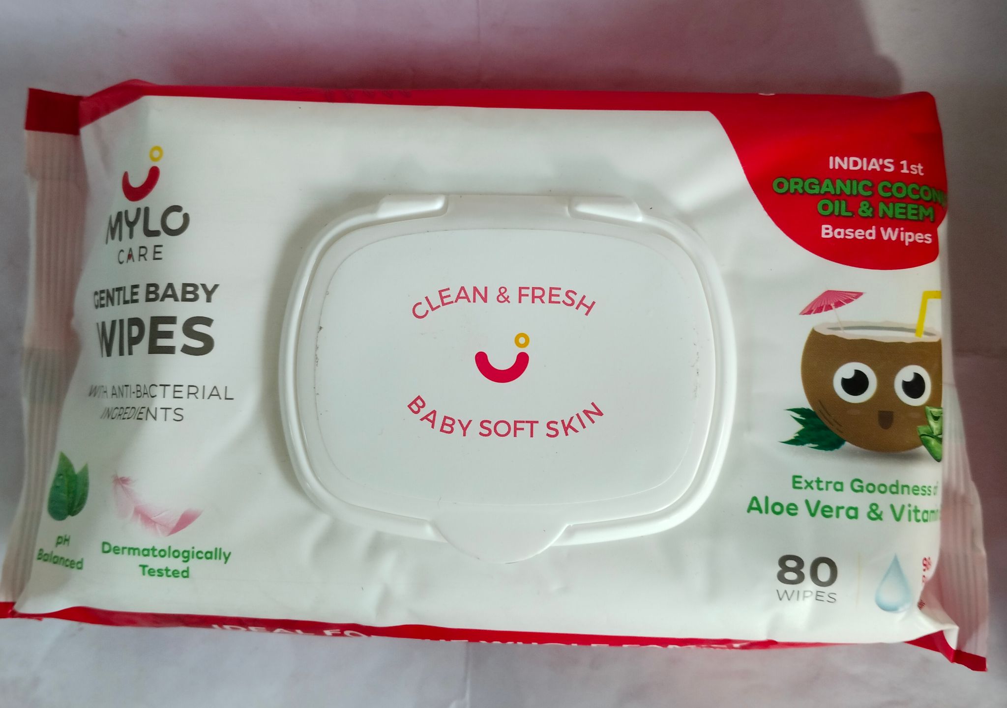 Mylo Care Gentle baby Wipes With anti-bacterial Ingredients Dermatologically Tested 80wipes 