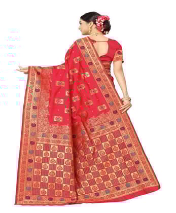 Women's Banarasi Silk Designer Weaving Saree with Unstitched Blouse (Pink, 5.50 Mtrs)