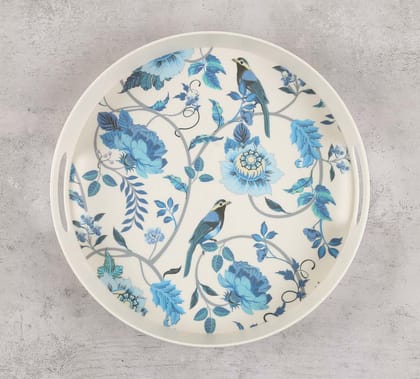 India Circus Azur Blooms Round Small Bamboo Tray