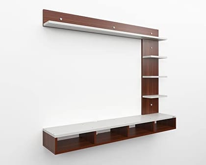 DAS Ambience LED Light Installed Wall Mount Engineered Wood TV Entertainment Unit/Tv Rack with Wall Shelves for Living Room Classic Walnut & Frosty White (Ideal for up to 43") Screen DAS Ambience LED Light Installed Wall Mount Engineered Wood TV Entertainment Unit/Tv Rack with Wall Shelves for Living Room Classic Walnut & Frosty White (Ideal for up to 43") Screen