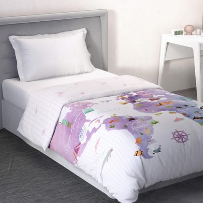 DDECOR - Little Brats Collection 100% Cotton Kids Pattern 145TC Single Quilt|152 CM X 229 CM| - Purple