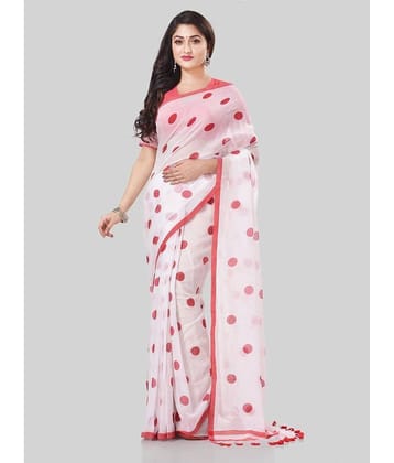 Desh Bidesh Cotton Printed Saree With Unstitched Blouse Piece ( Red )