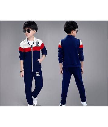 Gudpig Pack of 1 Boys Cotton Blend Sweatshirt & Trackpant Set ( Blue )