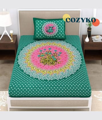 COZYKO Cotton 1 Single Bedsheet with 1 Pillow Cover ( Green )