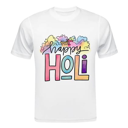 TERA MERA GIFT, Holi Printed T-Shirt, Happy Holi Festival T-Shirt, White Polyester, Reguler Fit, Round Neck, Short Sleeve, Unisex H119
