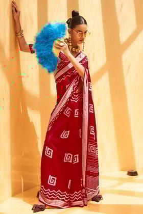 Red Printed Georgette Saree