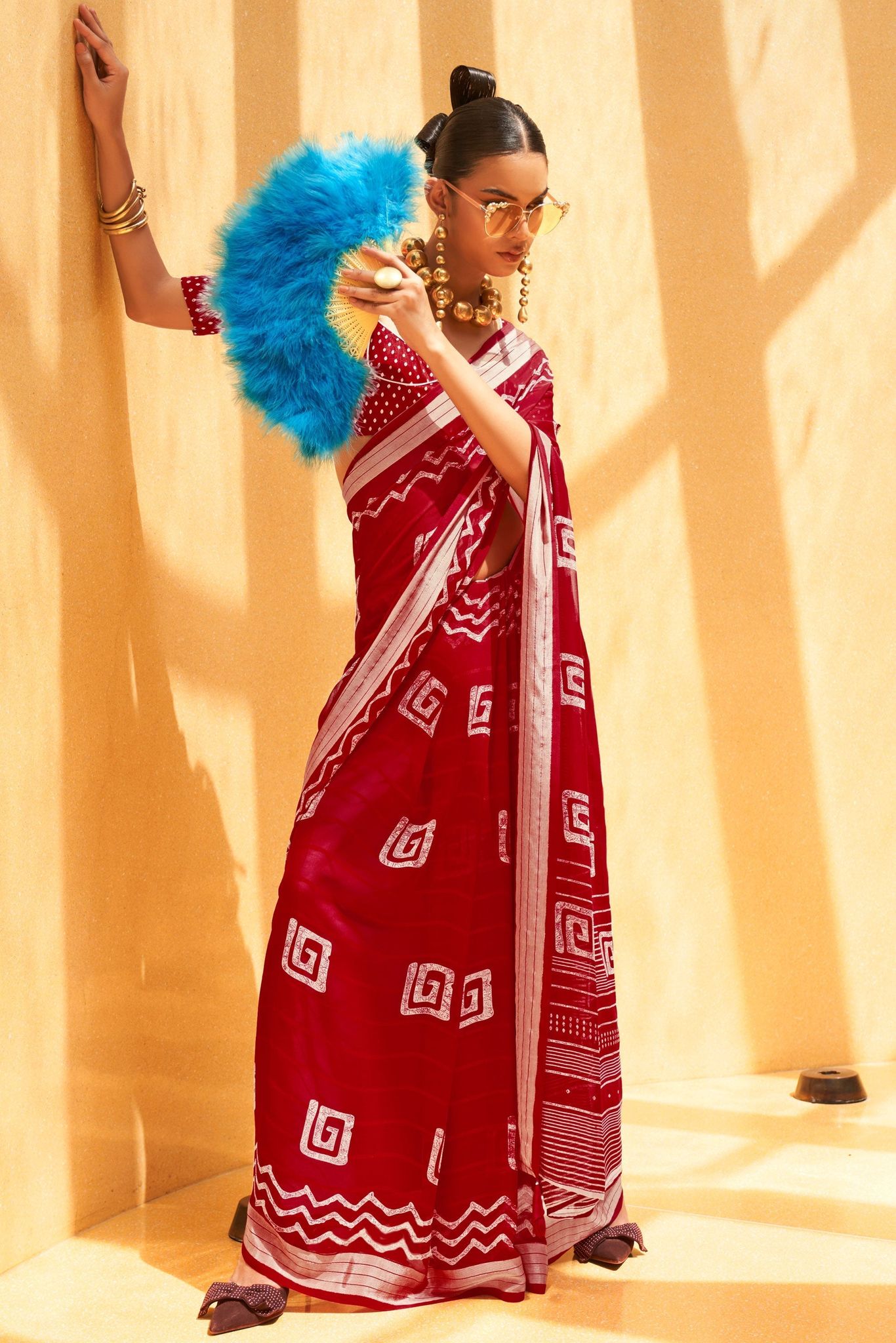 Red Printed Georgette Saree