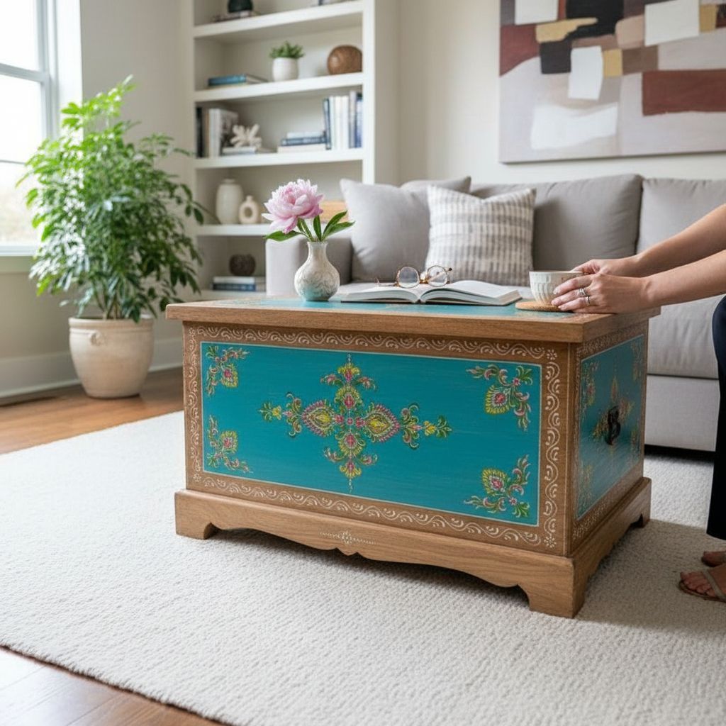 Wooden Painted Trunk Beautifull Storage Side Box