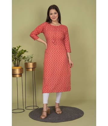 Estela Cotton Blend Printed Straight Women's Kurti - Pink ( Pack of 1 )
