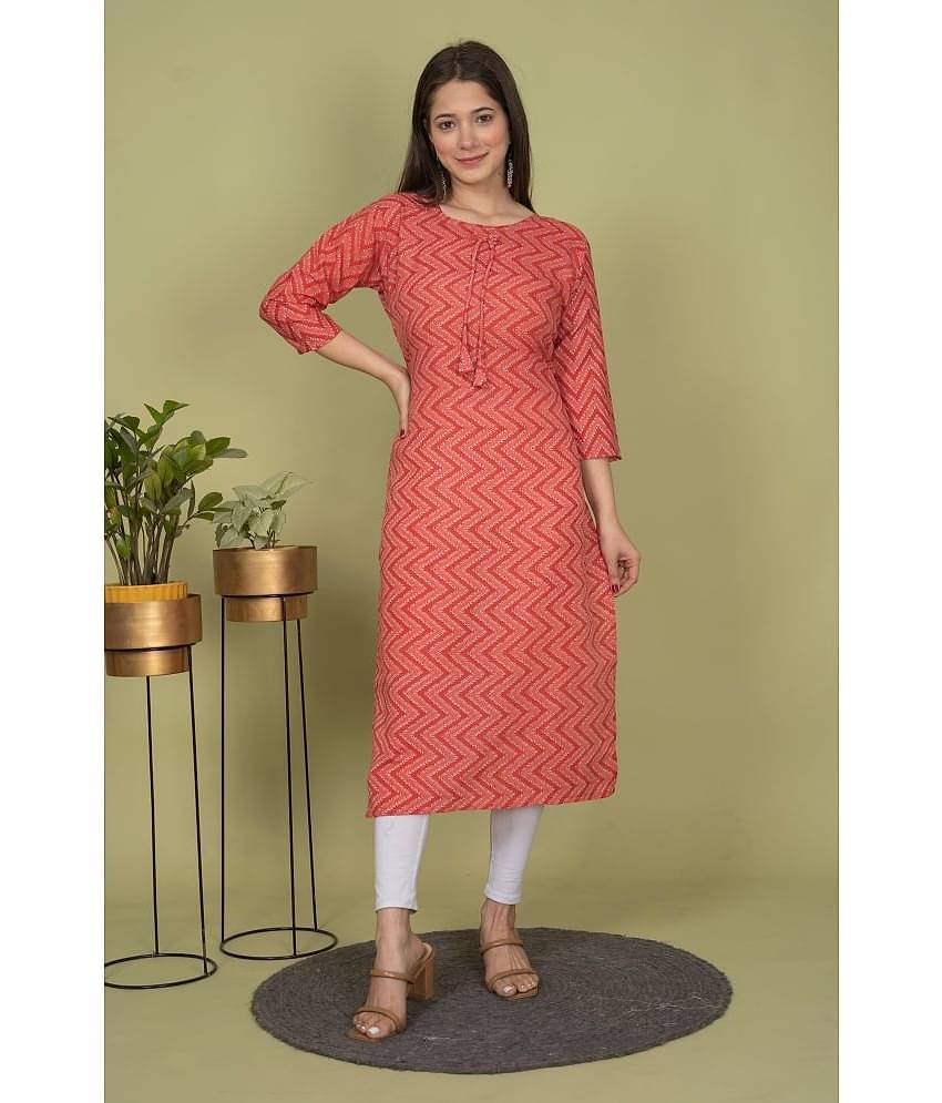 Estela Cotton Blend Printed Straight Women's Kurti - Pink ( Pack of 1 )
