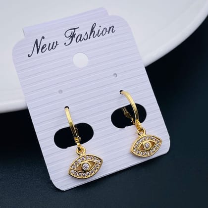 Eye 18K Gold Cubic Zirconia Brass Hoop Earring Pair For Women