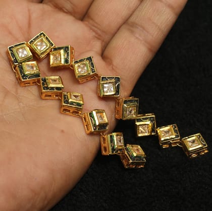 15 Pcs, 8mm Meenakari Kundan Kadi Square Chain Golden-Golden / Kundan / Square