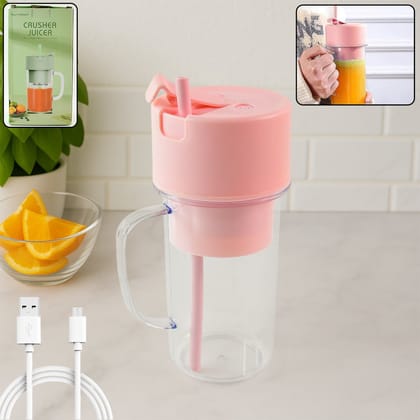 Portable Crusher Juicer With Handle & Straw, USB Rechargeable Multi Blades (420 ML)_assorted colour