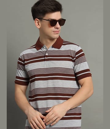 GET GOLF Pack of 1 Cotton Blend Regular Fit Striped Half Sleeves Men's Polo T Shirt ( Brown )