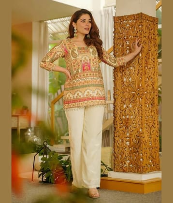 kedar fab Women Silk Printed Straight Kurti With Palazzo ( Beige )