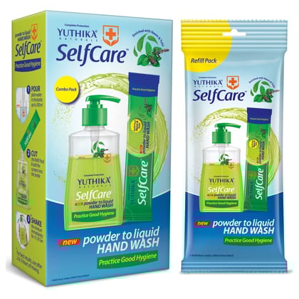 Yuthika Selfcare Powder to Liquid Handwash Neem Combo Pack (Empty Dispenser+11 Refills) - 1 Refill Makes 200ml Handwash