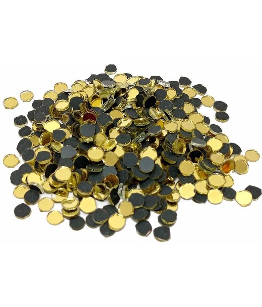 PRANSUNITA 500 pcs Mini Round Shape Golden Glass Mirror Size 6 mm for DIY Projects, Embroidery, Art and Craft and Jewelry Works, Framing, Decoration