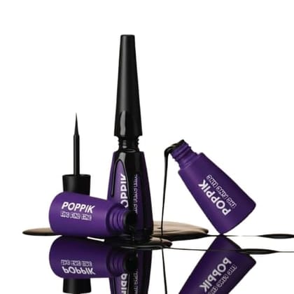 POPPIK The Fine Line Liquid Eyeliner Black Matte, High-Pigment Eye Makeup with Precision Applicator, Quick-Drying, Smudge-Proof, Waterproof & Transfer-Resistant, 3 ml