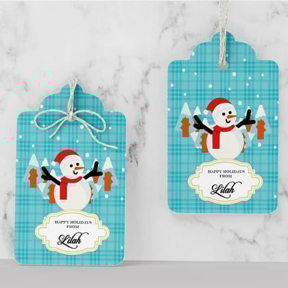 Merry Snowman Christmas Gift Tag-Aqua