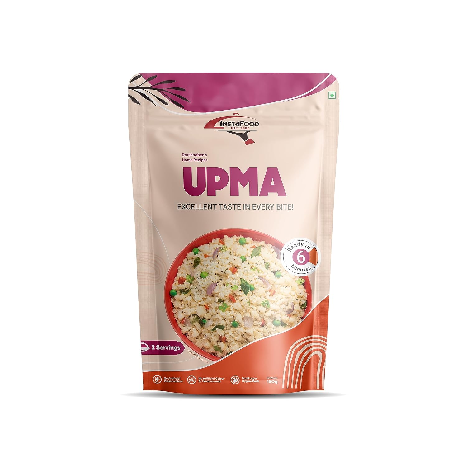 INSTAFOOD Upma | Ready to Eat & Cook Meal | Breakfast 2-3 Servings | After Cooking Gets 300 gm to Serve | Zip Lock Packaging | Vegetarian Meal | Just Add Water and Cook, 150 gm