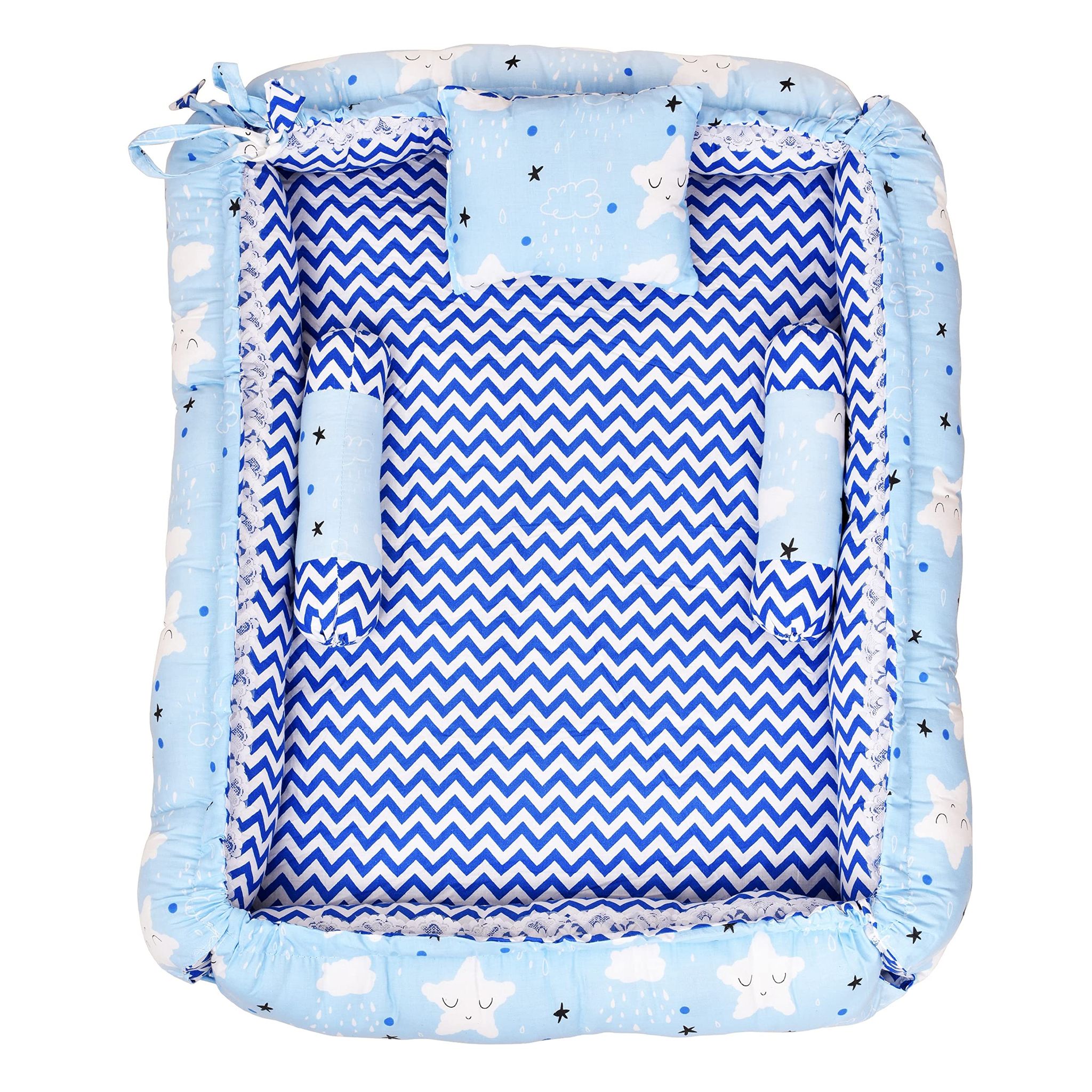 LOREM 3 Pillows & Square Shape Cotton Baby Bed for 0-1 Year BB05-06