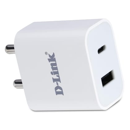 D-Link (DPA-F2011) 20W Dual Port Fast Charger Type-C & USB-A for All Mobiles Phones, Tablets, Power Banks, Smart Watches, Earbuds Etc, Compact Size & Easy to Carry-White 