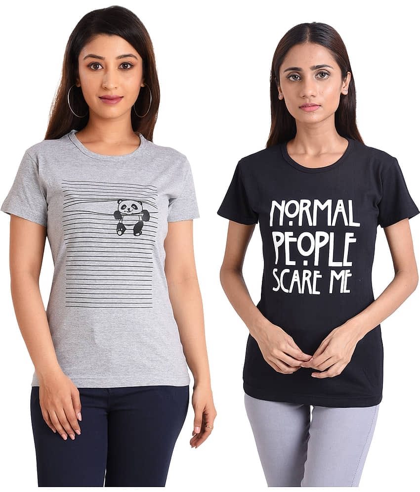 Neo Garments Women Cotton Printed Regular Fit Round Neck T-Shirt ( Multi Color )