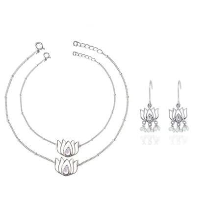 Silver 92.5 Lotus Anklet Set-Set of Two