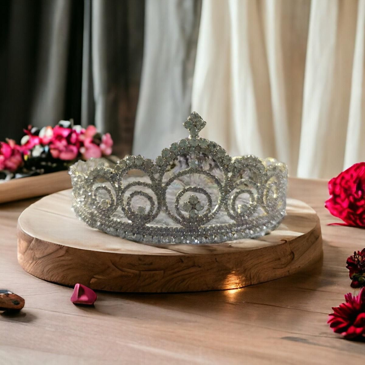 Silver Plated Embellish Rhinestone Tiara fashion show Crown