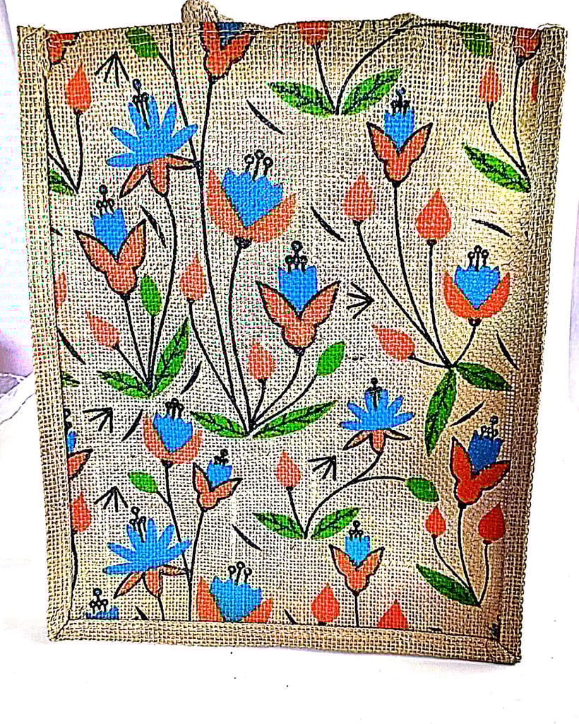Floral printed jute tote bag