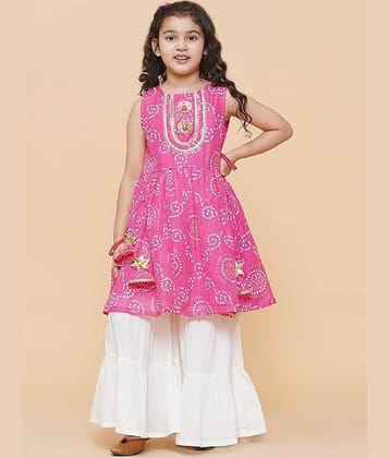 TechieDesigner Girls Rayon Kurti with Sharara ( Pack of 1 , Pink )