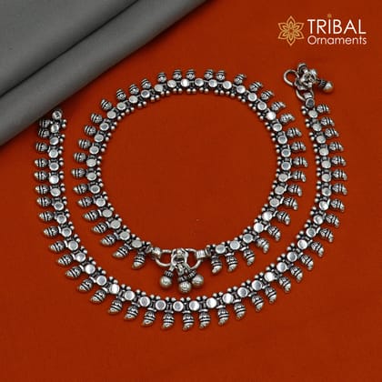 10.5" 925 sterling silver handmade anklets foot bracelet ,ankle bracelet belly dance jewelry from India ank666