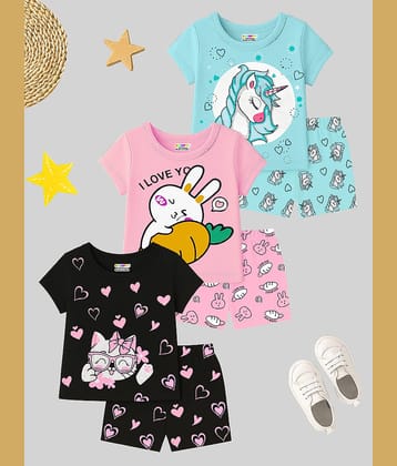 Kuchipoo Pack of 3 Girls Cotton Blend T-shirt & Shorts ( Multicolor 15 )