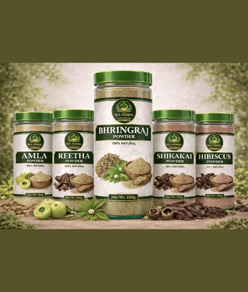 AMLA+REETHA+SHIKAKAI+BHRINGRAJ+HIBISCUS POWDER 100GM EACH COMBI