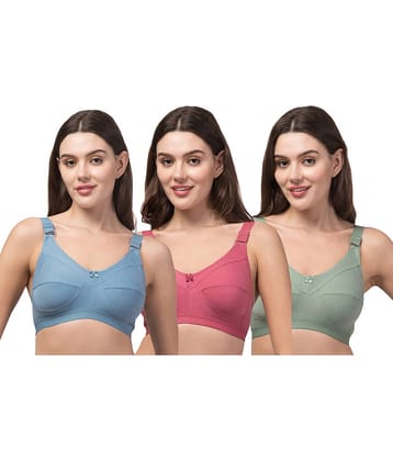Funahme Pack of 3 Cotton Blend Non Padded T-Shirt Bra For Women ( Multicolor )
