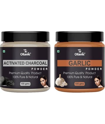 Oilanic 100% Activated Charcoal Powder & Garlic Powder For Skincare Hair Mask 200 g Pack of 2
