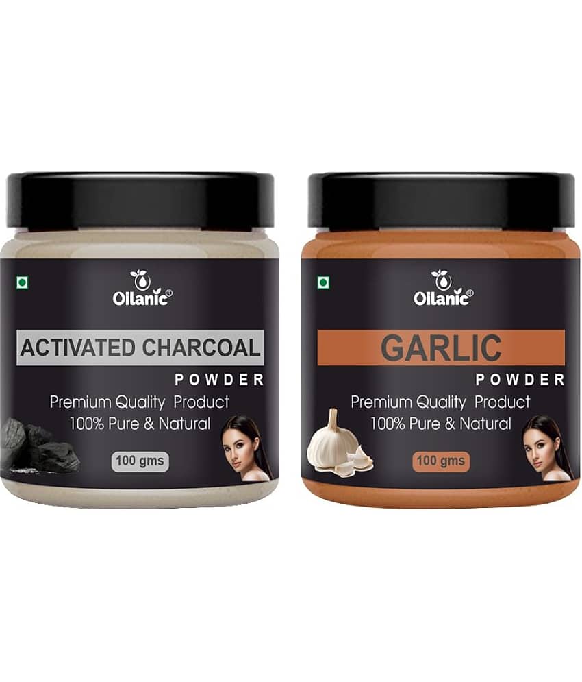 Oilanic 100% Activated Charcoal Powder & Garlic Powder For Skincare Hair Mask 200 g Pack of 2