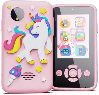 SPOT HUNT Smart phone for kids,smart phone toy bumper with Mp3 music player /dual camera for selfies, toy for boys  and girls-Pink