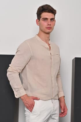 Treasure - Pure Linen Solid Shirt - Beige-XL-44 / BEIGE