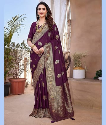 Samah Silk Blend Woven Design Banarasi saree With Unstitched Blouse Piece ( Multicolor 7 )