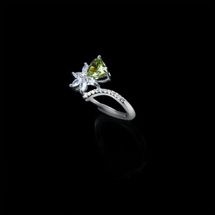 Fern Zircon Blossom Heart Ring