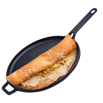 GEMMA Pre-Seasoned Natural Nonstick Raw Cast Iron Dosa Tawa Black-Black