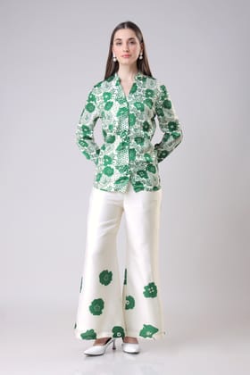 Stylish Floral Shirt And Pant Co-Ord Set For Women-XXS / Emerald Green / SH0066-DPLZ00346-2 MTR-NIL-NIL-NIL-NIL-THY01-FS002-NIL-BT0046-11-NIL-NIL-NIL||BT005-DPLZ00347-2.5 MTR-FAB3200320 -2.5 MTR