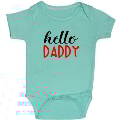 Turquoise Hello Daddy Cotton Romper For 6 To 12 Months