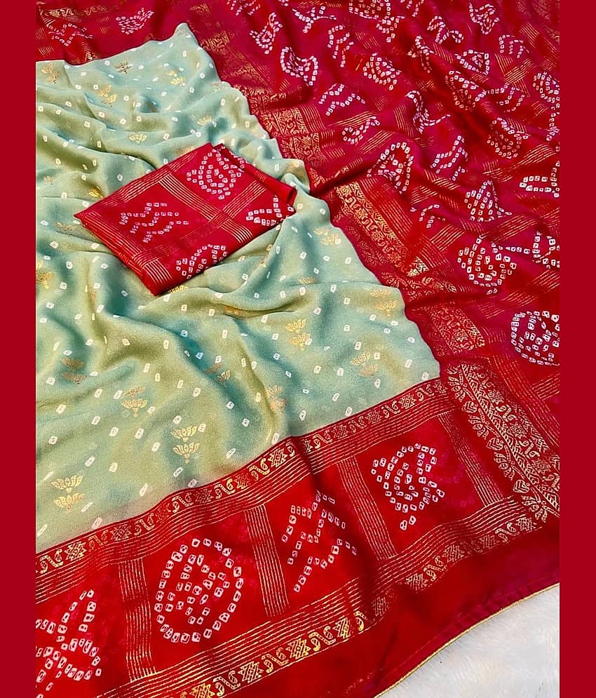 Sanwariya Silk Cotton Printed Bandhani Sarees With Unstitched Blouse Piece ( Light Green )