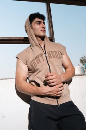 Carbon Straight Leg Pant & Washed Sleeveless Zip Hoodie Mocha Brown-M
