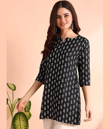 AK FASHION MALL Women Cotton Blend Printed Alia Cut Kurti ( Black )