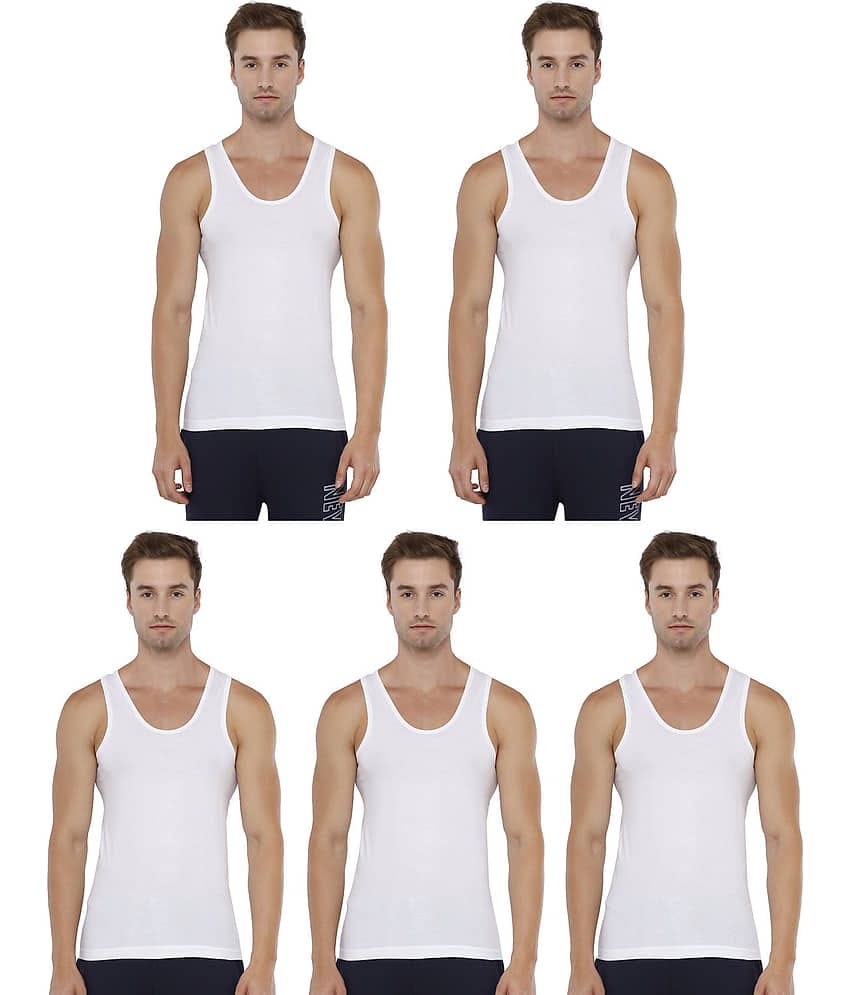 Rupa Pack of 5 Cotton Basic Vest For Men ( White )