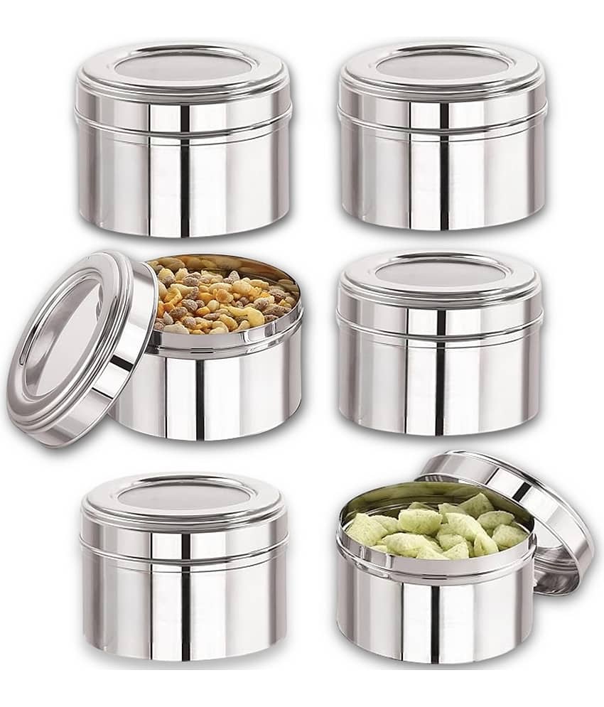 Visaxmi Steel Silver Multi-Purpose Container ( Set of 6 )